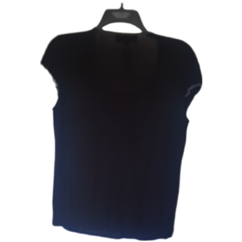 JONES NEW YORK Black Sweater Top White Trim & lined front size M - Picture 2 of 3